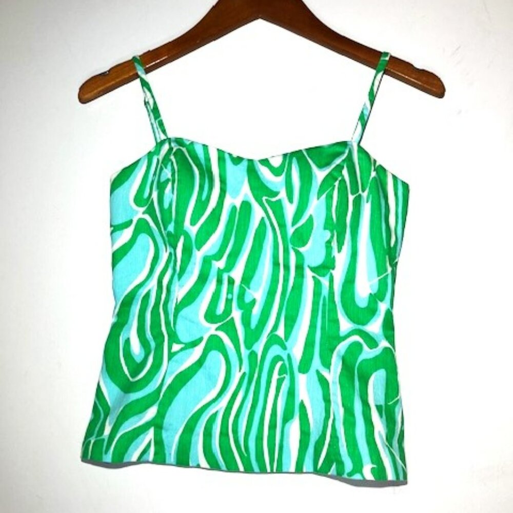 Lilly Pulitzer Finder's Keepers Blue and Green Tie Knot Zip McCallum Tank Sz‎ 2